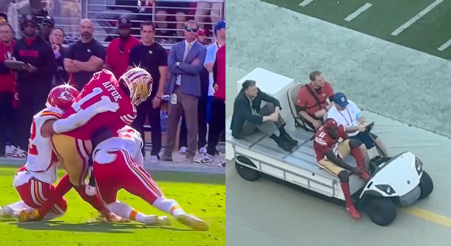 49ers WR Brandon Aiyuk Carted To Locker Room After Suffering Knee Injury vs Chiefs - Daily Snark