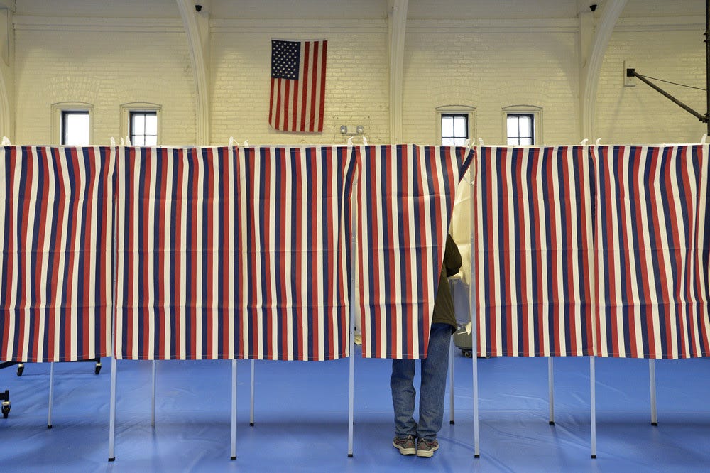 Voting booths in Concord, N.H. during the primary on Feb. 11, 2020. 