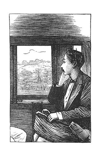 Antique Illustration Man Sitting In Train Car Looking Out The Window Stock  Illustration - Download Image Now - iStock