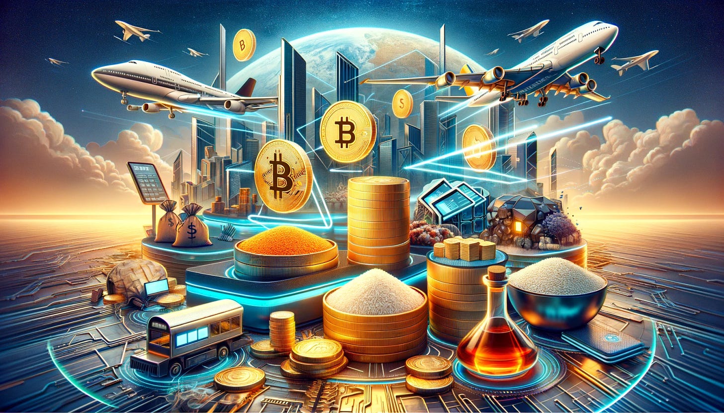 A visual representation of 'Interups' partnership with DigiShares to tokenize non-traditional assets'. The image depicts a futuristic and innovative scene where diverse assets like gold, rice, whiskey, and fractional plane seats are being transformed into digital tokens. These assets are shown in their traditional forms, with digital tokens emerging from them, symbolizing the tokenization process. The scene takes place in a high-tech environment, indicating advanced technology and digitalization. Interups and DigiShares logos are prominently displayed, showcasing their collaboration. The atmosphere is dynamic and forward-thinking, reflecting the democratization of investment in traditionally illiquid assets and highlighting the blend of traditional investment methods with digital asset market innovations.