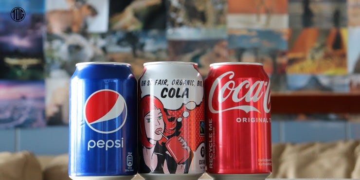 Photo of an organic cola, Pepsi & Coke