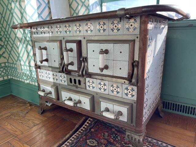 Antique Cast Iron Tiled Stove in United States Antique Cast Iron Tiled Stove in United States