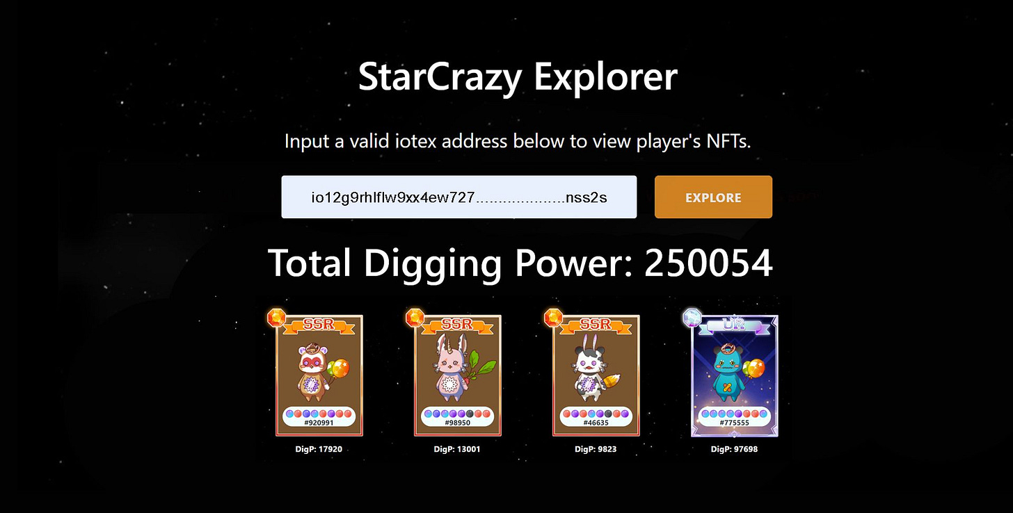 StarCrazy Explorer Header shows Wallet Address field and 4 Starz