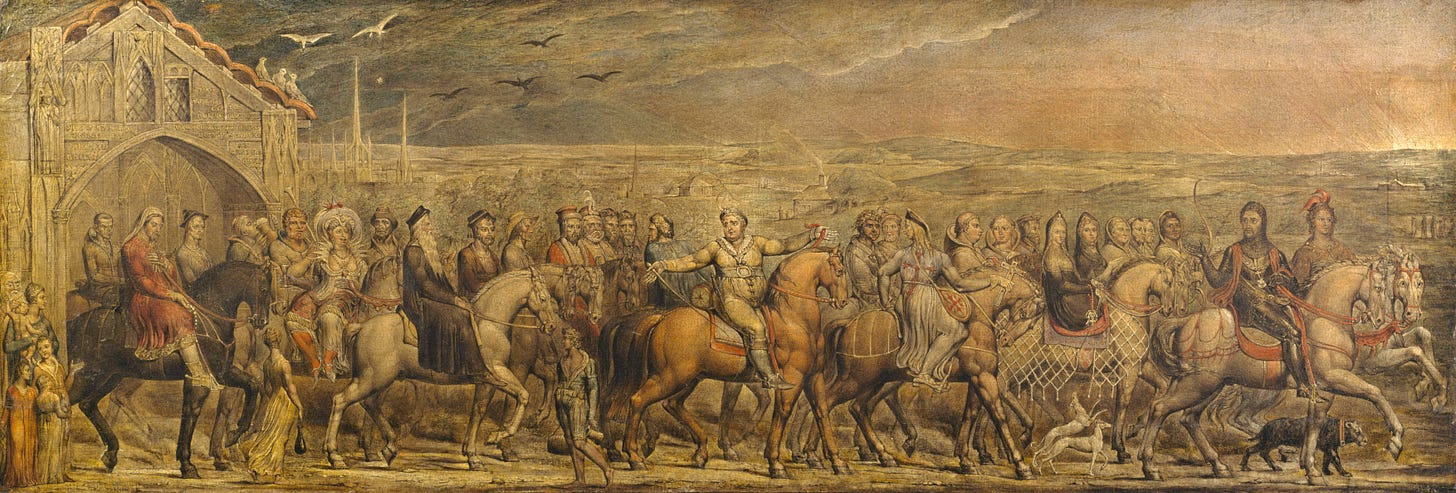 William Blake's Sir Jeffery Chaucer and the nine and twenty Pilgrims on their journey to Canterbury, 1808