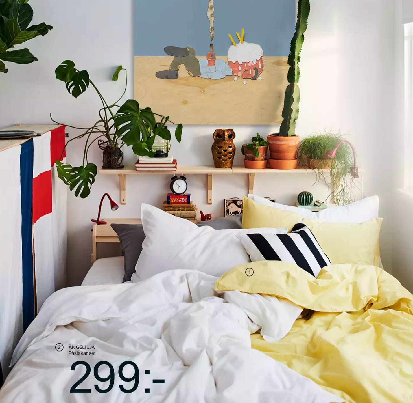 ikea bedroom with contemporary art