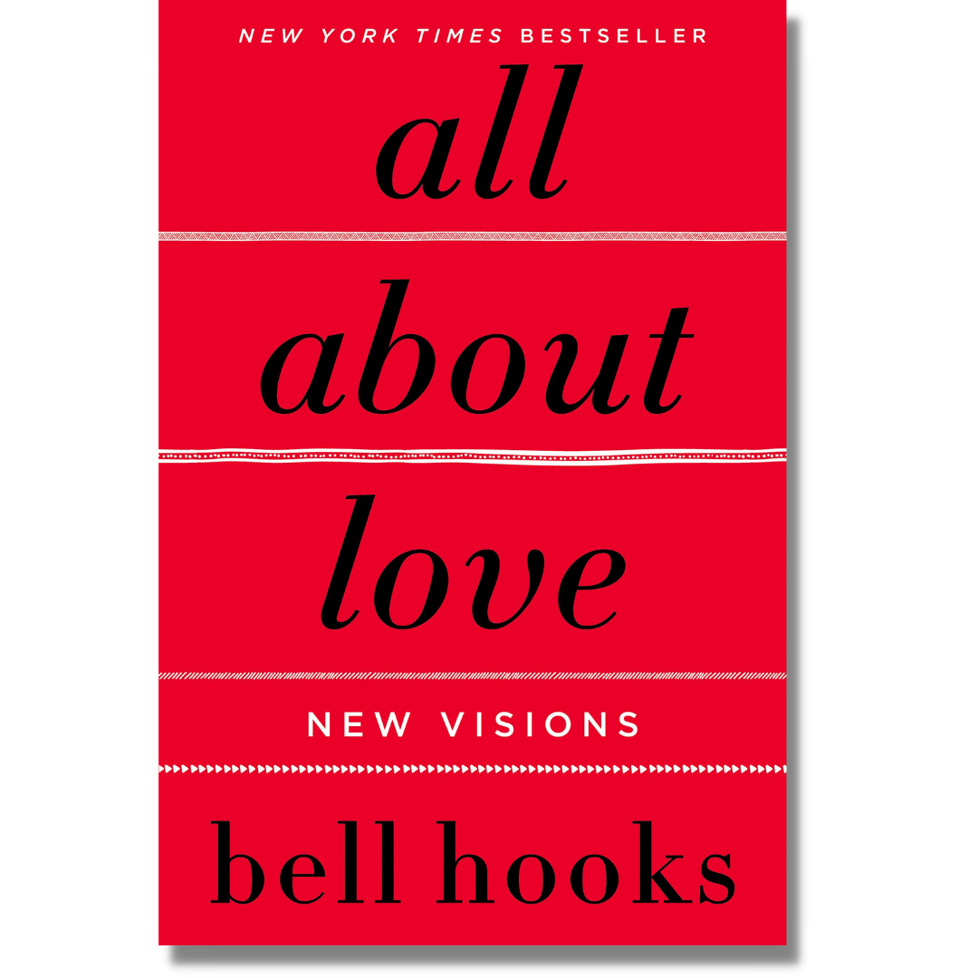 Cover of All About Love: New Visions by bell hooks, showing a bright red background with the title in bold, black letters.