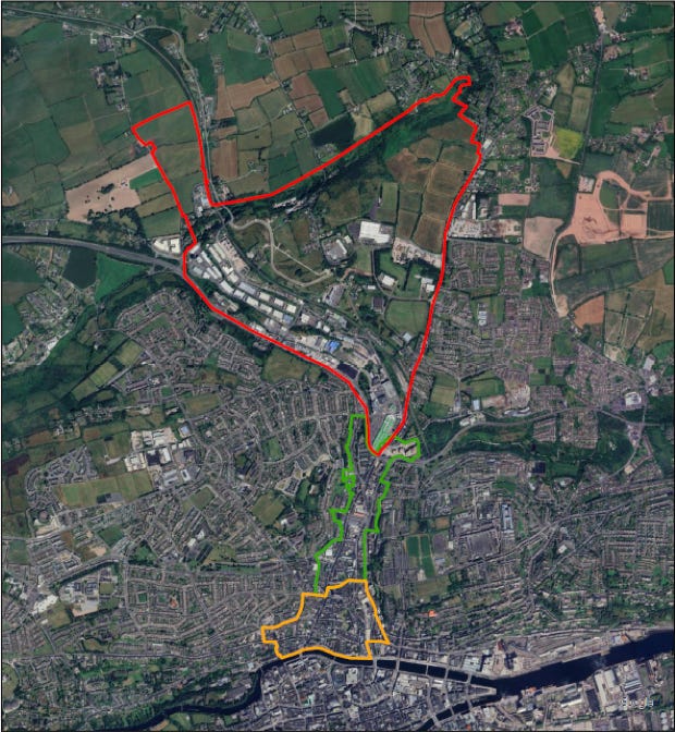 A map highlighting the areas for the Shandon Integrated Urban Strategy, Blackpool Neighbourhood Framework Plan and the North Blackpool/Kilbarry Urban Framework Plan.