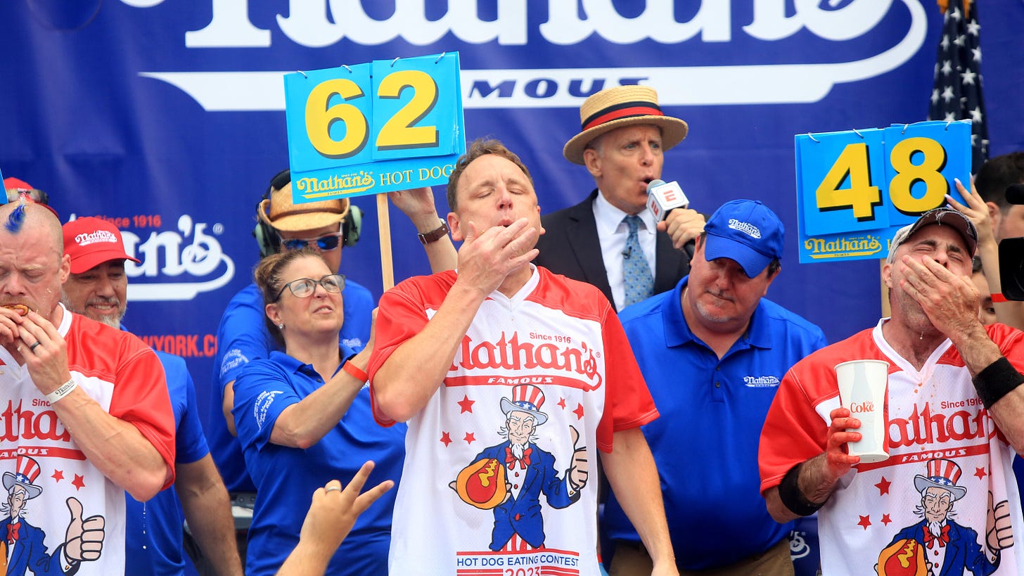 Joey Chestnut and Miki Sudo Win Nathan's Famous Hot Dog Eating Contest -  The New York Times