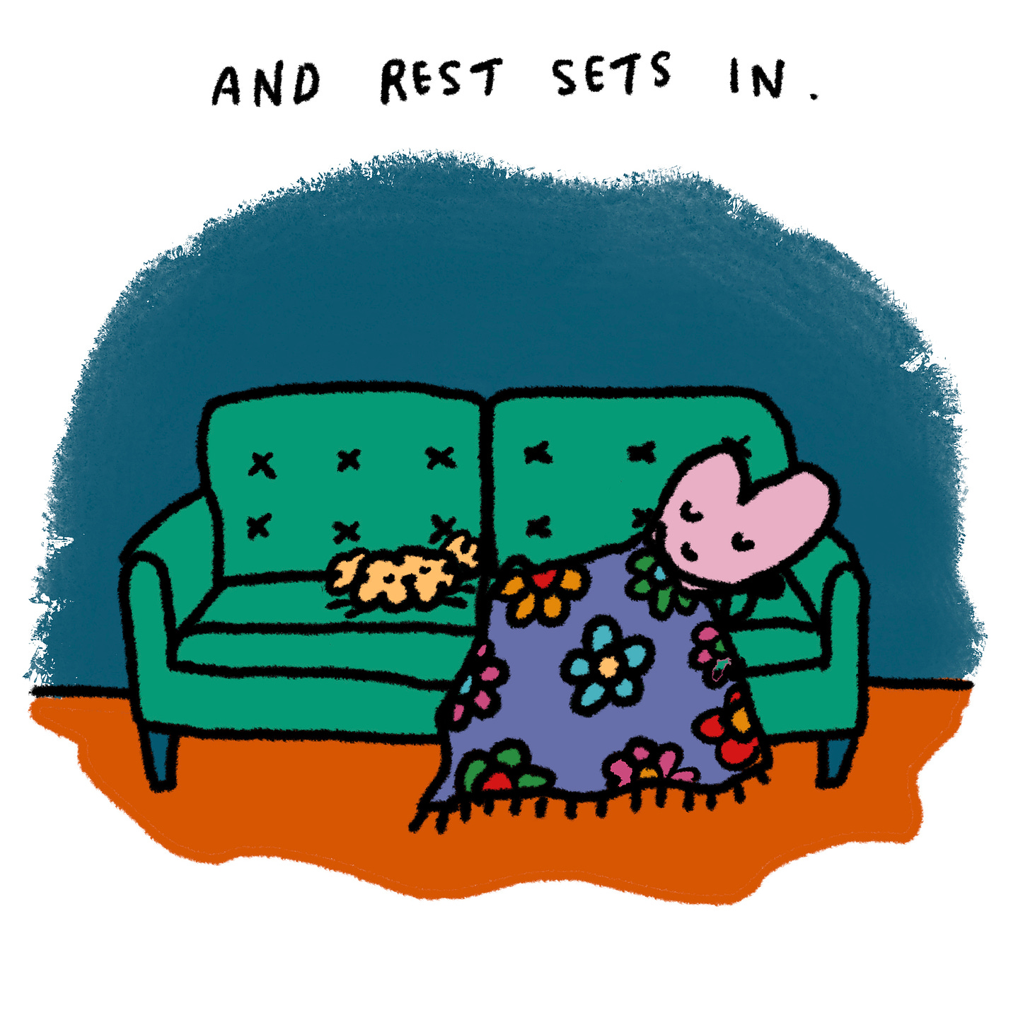 And rest sets in (image of heart character and dog sleeping on couch)