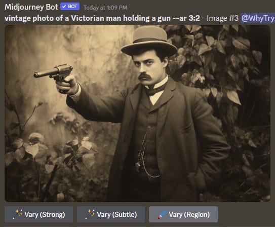 Upscaled image of a Victorian man holding a gun