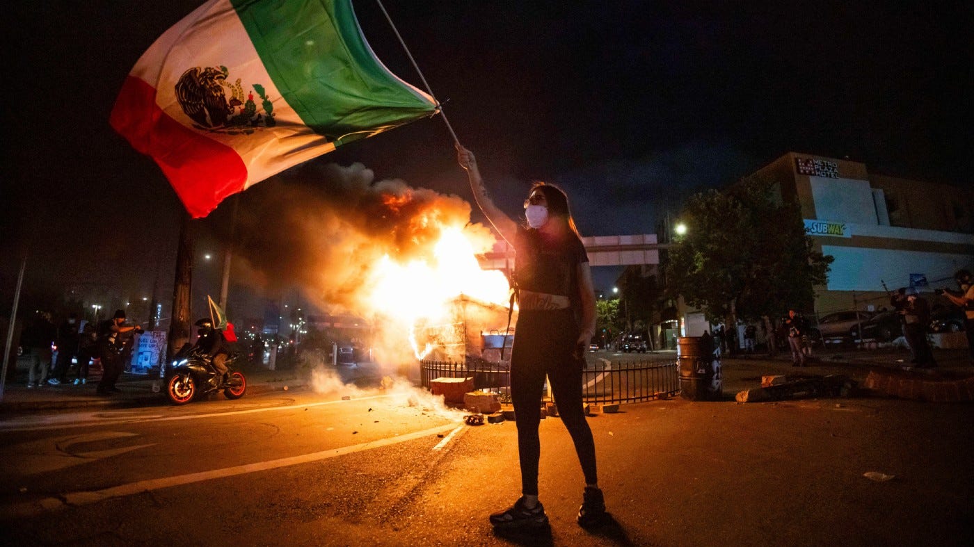 LA protests feature Mexican flags, spark debate