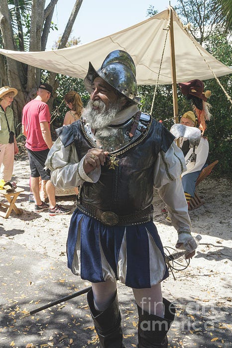 A reenactor plays a Spanish conquistador at the Old Florida Fest Beach Towel