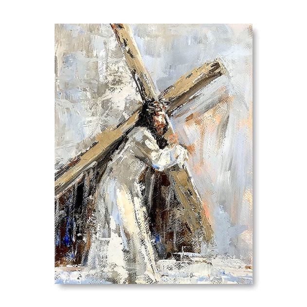 Rizmonk - Religious - Jesus With The Cross - Indian Gods - Oil Painting  Canvas Paintings For Living Room Bedroom Home Wall Art Large Size Unframed  (Size - 27X36 Inches, Multicolor) -