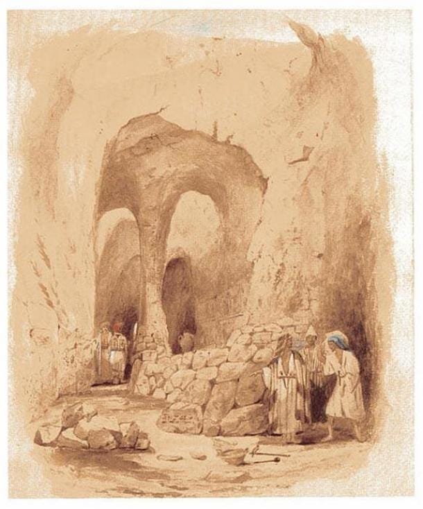 Excavando el Palacio Suroeste de Nínive. Acuarela de F. C. Cooper que trabajó con Austen Henry Layard y Hormuzd Rassam en Kuyunjik en 1849/50. (Dominio público)
