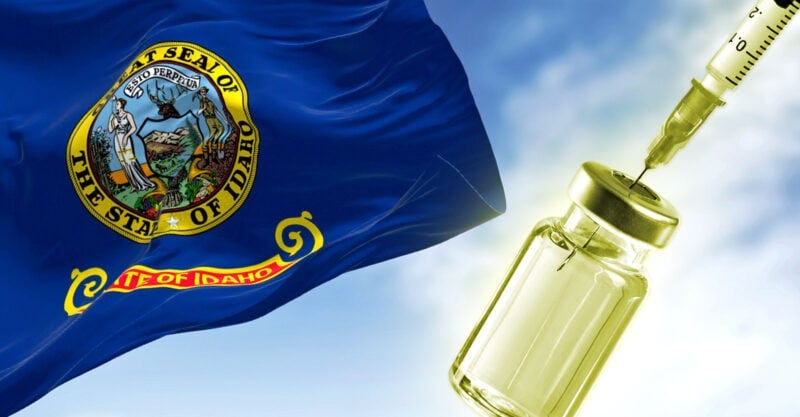 idaho flag and vaccine bottle idaho flag and vaccine bottle