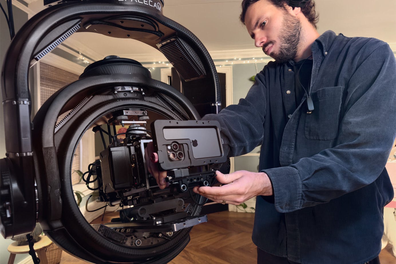 With a custom SpaceCam rig that’s regularly used on major productions, the team could work seamlessly with iPhone as their main camera and get the same complex shots they were used to.