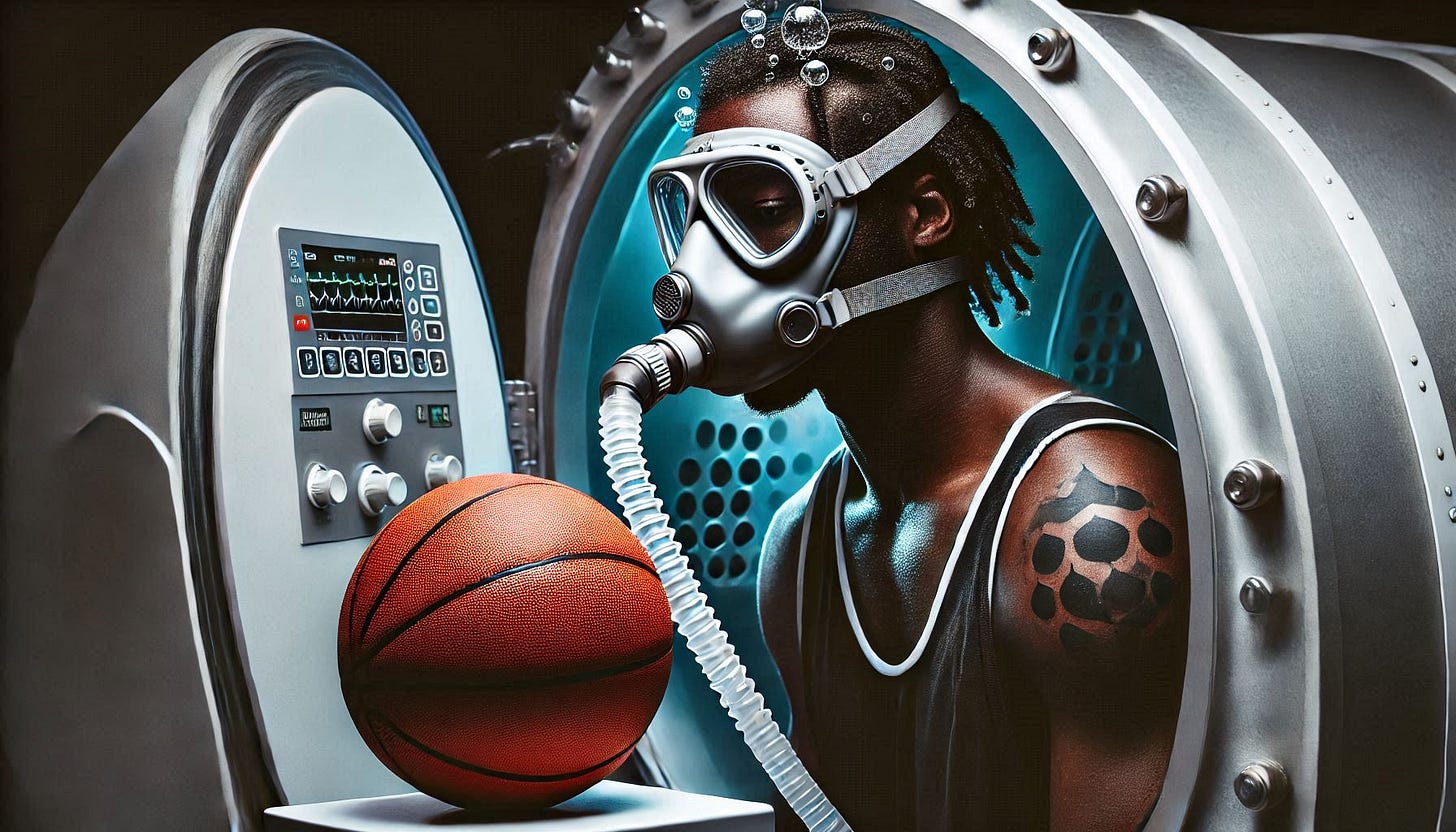 illustration of lebron james using hyperbaric oxygen therapy