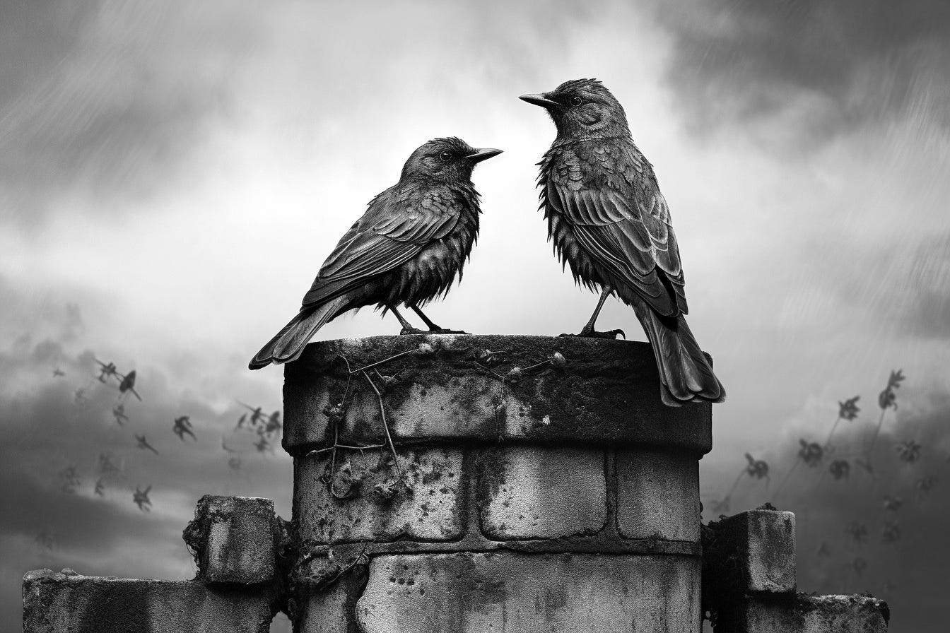 Two Starlings on a Chimney Pot - Paul Brown - Singular Discoveries
