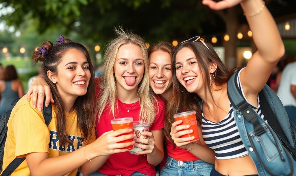 Teenage girls having fun