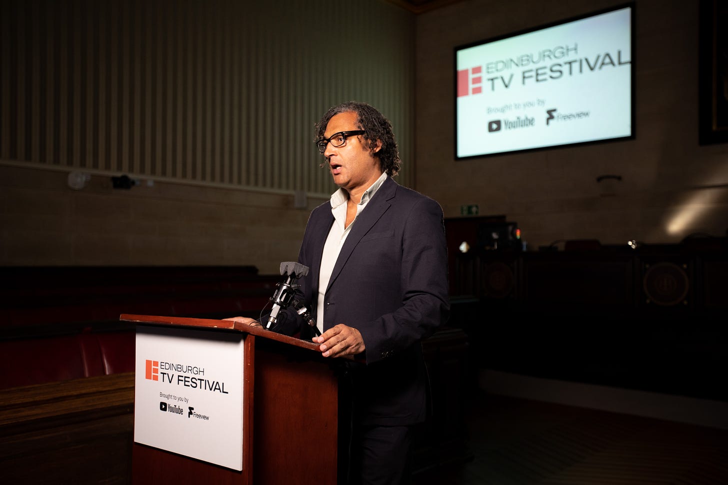 David Olusoga speaking at the Edinburgh TV Festival 2020.