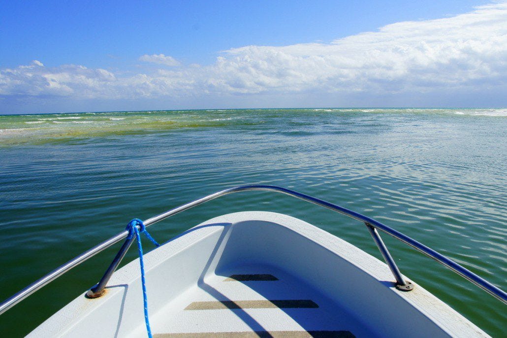 A river dumps into the Caribbean.