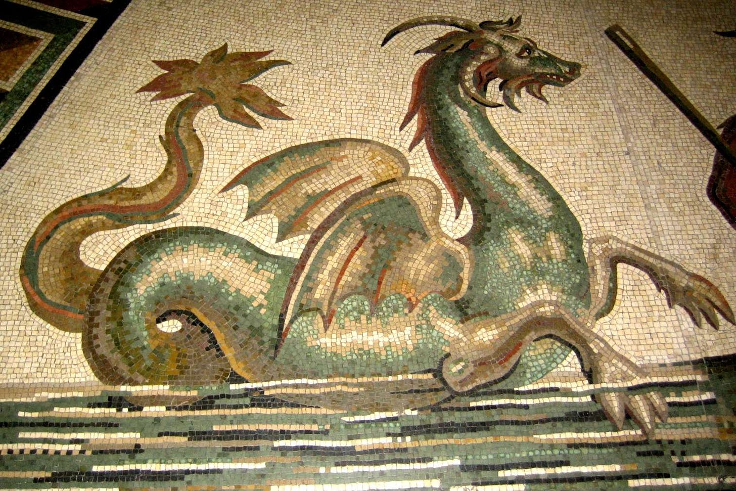 A mosaic of a sea dragon