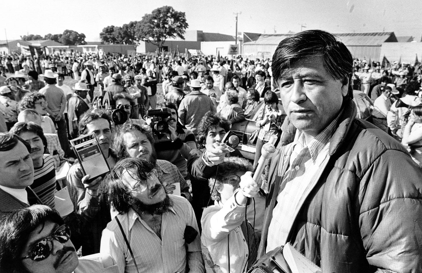 César E. Chávez speaking at a protest