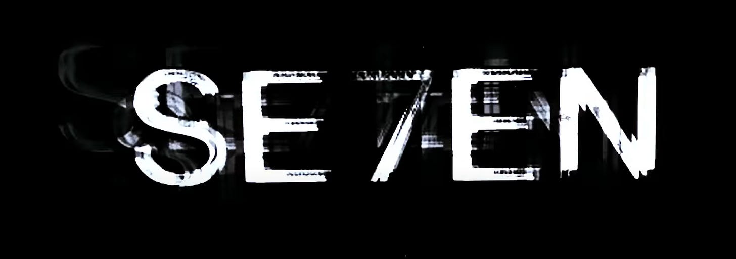 A screenbrab from the credit sequence wherein the title is rendered as SE7EN.