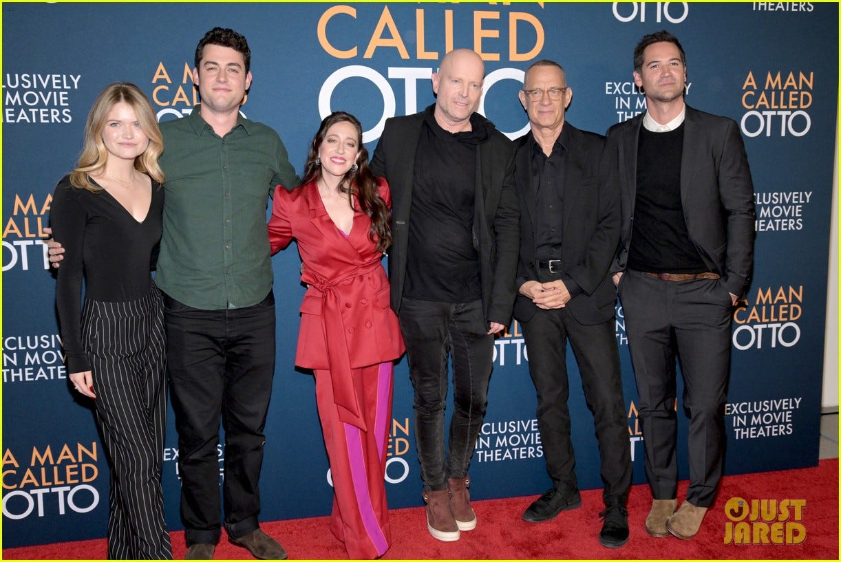 Red photo op of the cast for "A Man Called Otto."