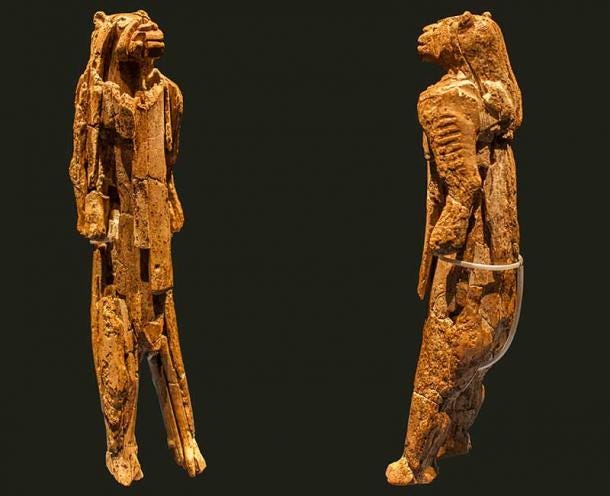 The Lion-Man of the Hohlenstein-Stadel was discovered in a cave in 1939 in Germany and is considered the oldest zoomorphic figurine in the world. (
