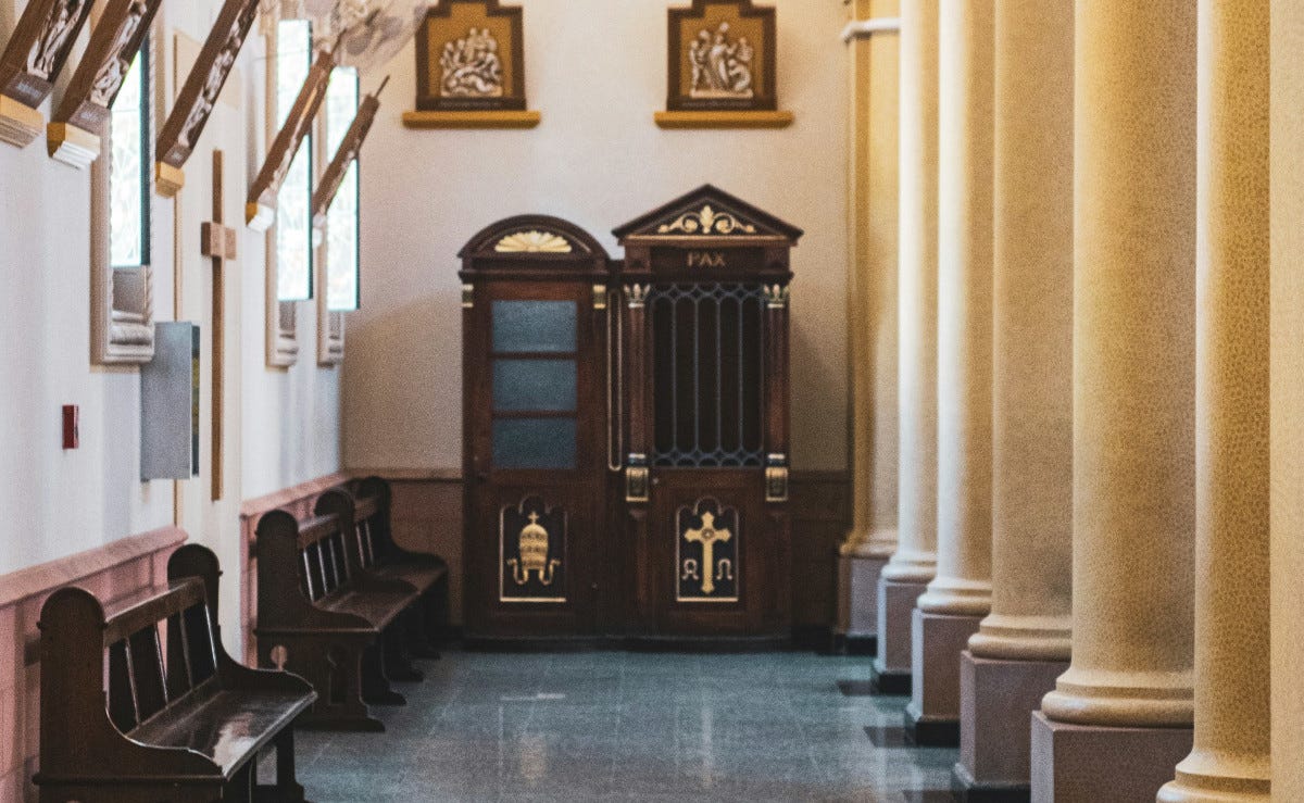 Confessional booth at a Catholic church.