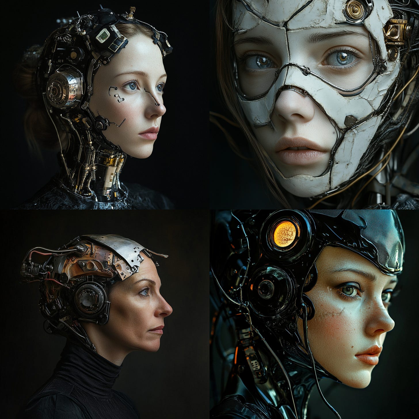 Prompt 1: /imagine prompt: photograph portrait of a lady cyborg, fine art 