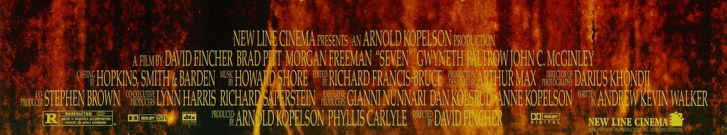 Credits from the bottom of the poster, where 'Seven' is once again presented without a numeral.