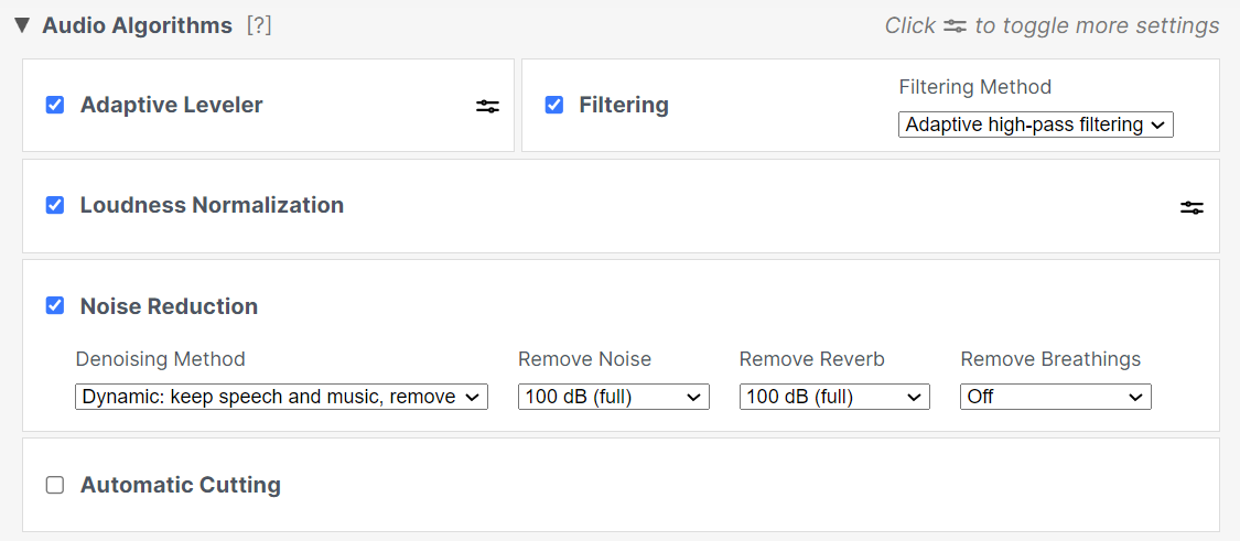 Auphonic settings for microphone test 2