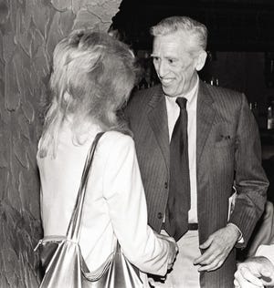Gene Sweeney Jr./ The Florida Times-Union via The Associated Press
In this photo taken May 11, 1982, J.D. Salinger speaks to actress Elaine Joyce at her performance in "6 Rms Riv Vu" at the Alhambra Dinner Theater in Jacksonville, Fla.