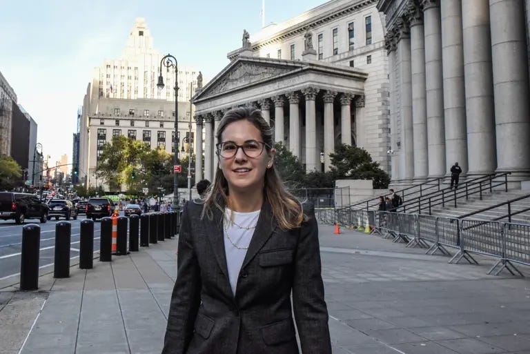 Danielle Sassoon, who resigned as acting U.S. attorney for the Southern District of New York, in front of the federal courthouse in late 2023.