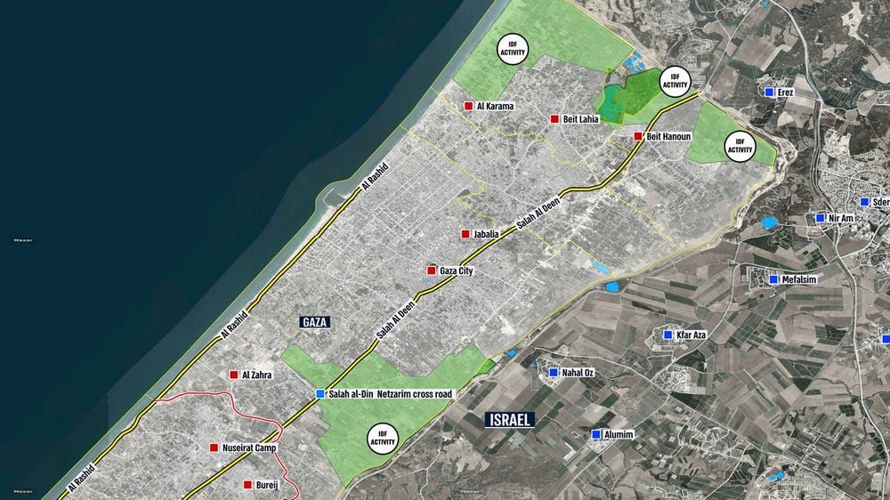 A map showing the areas inside the Gaza Strip where the IDF was actively fighting, as of November 1, 2023.