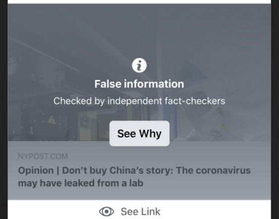 A screenshot of the Facebook censorship