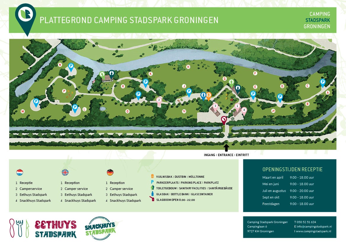 Stadspark map for camping spots and facilities