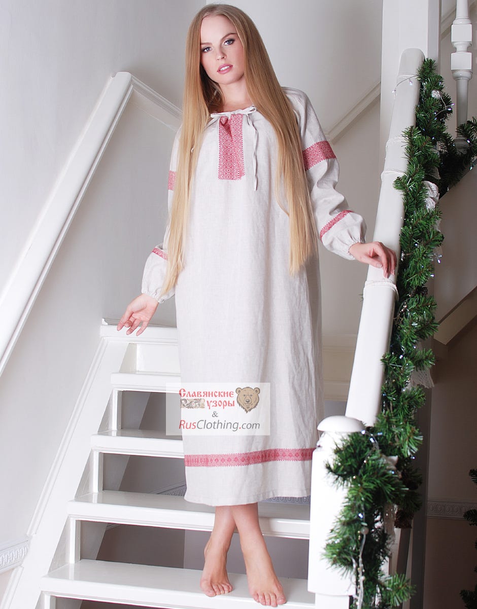 Slavic dress ''Russian linen Rubakha'' | RusClothing.com