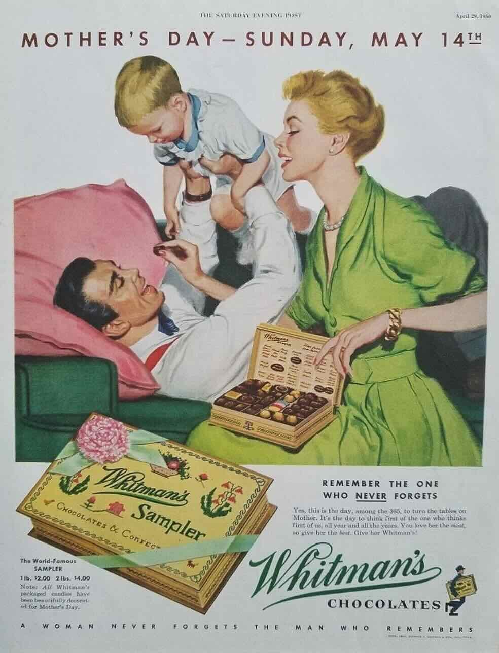 Mother’s Day advertisement, Whitman’s Chocolates, 1950