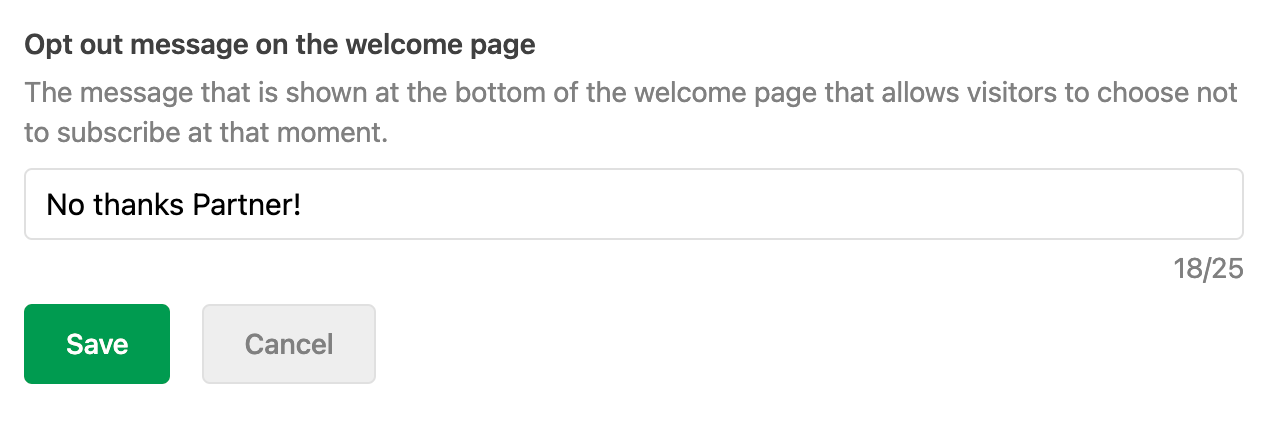 Change the Opt out message on the Substack welcome page