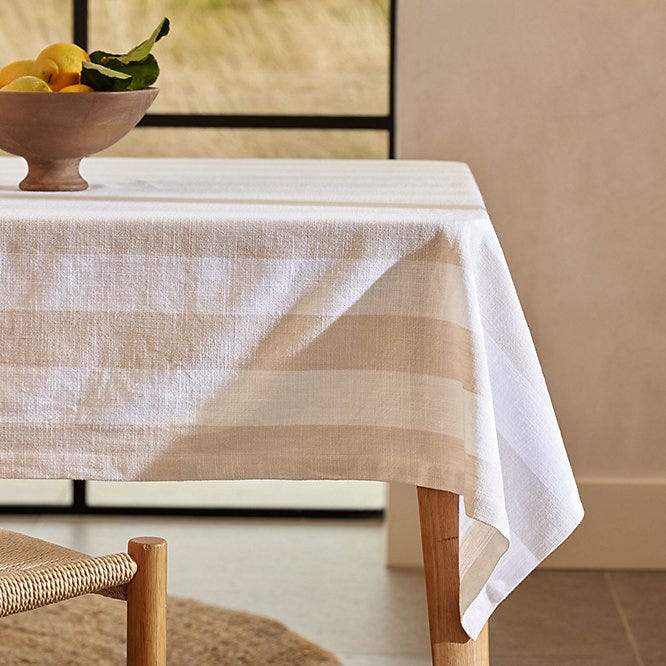 Natural Wide Stripe Tablecloth