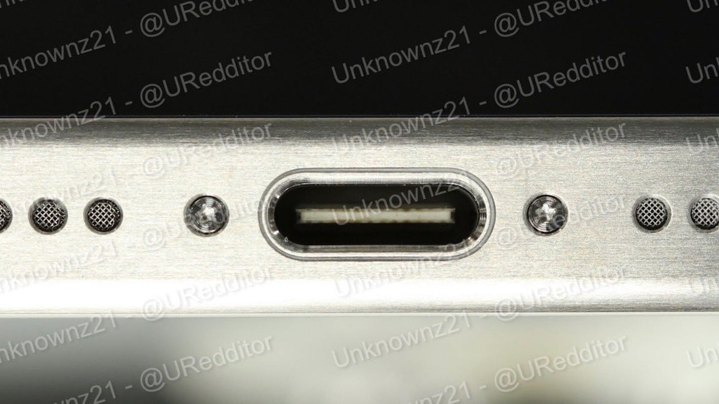 An alleged image showing the USB-C port of the iPhone 15 Pro