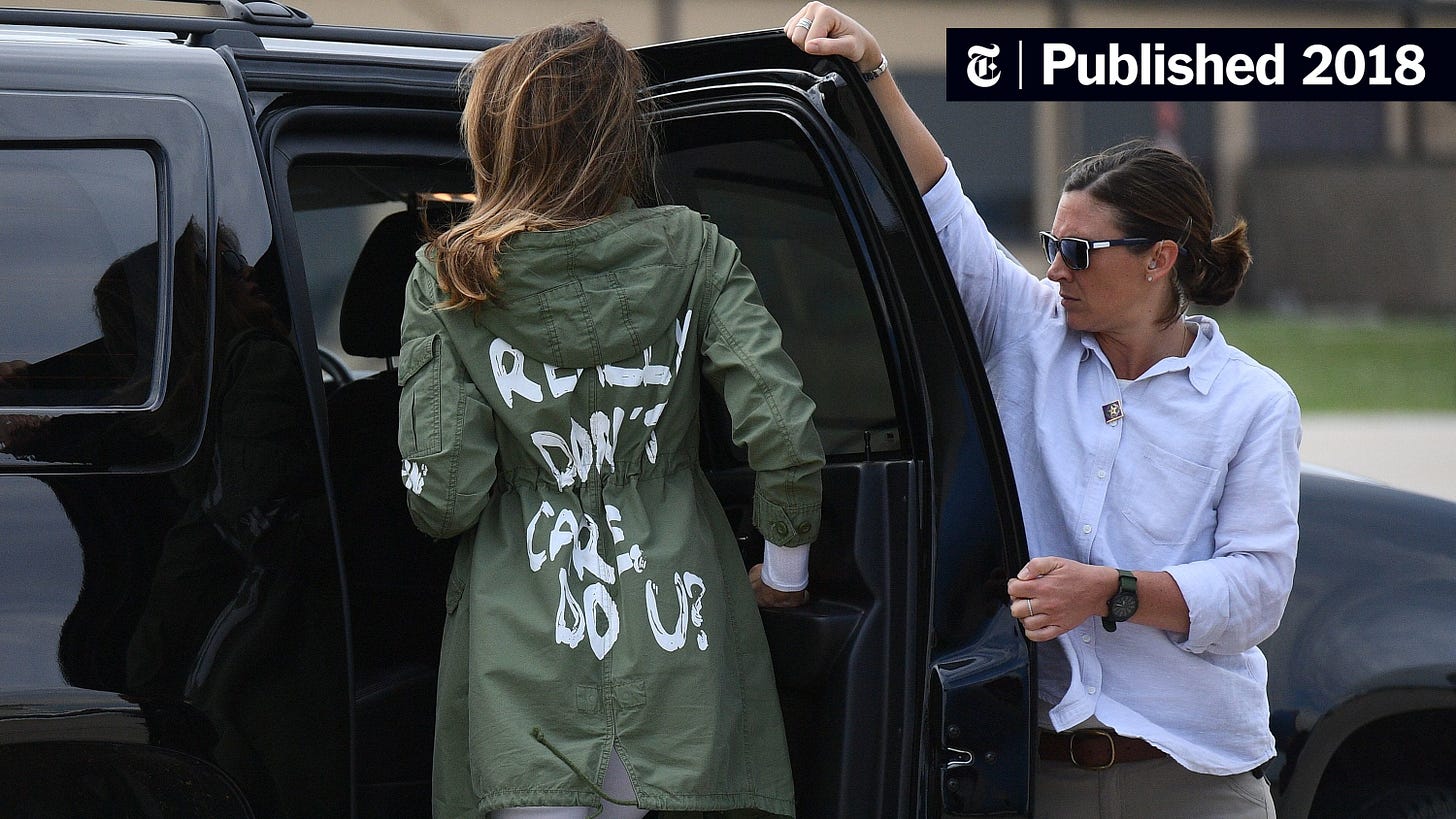 Melania Trump Wore a Jacket Saying 'I Really Don't Care' on Her Way to  Texas Shelters - The New York Times