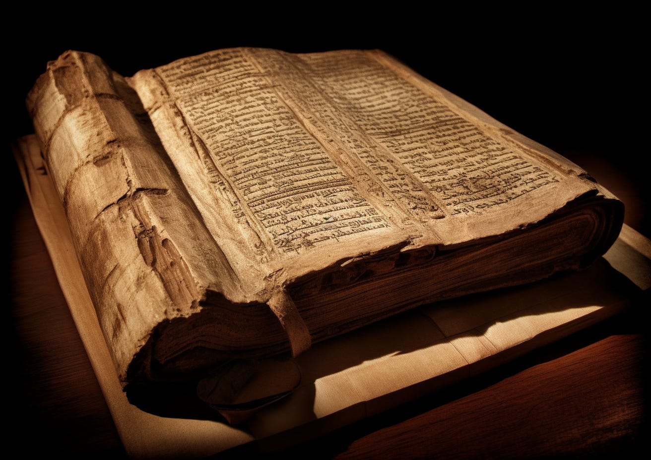 ancient book carved from wood with engraved writing