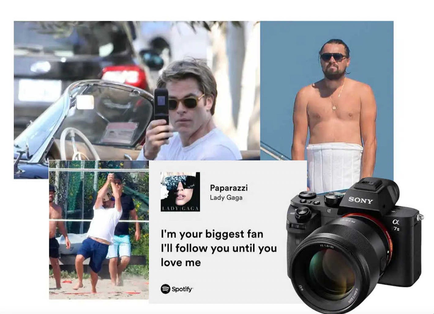 Paparazzi photos of Chris Pine and Leonardo DiCaprio.