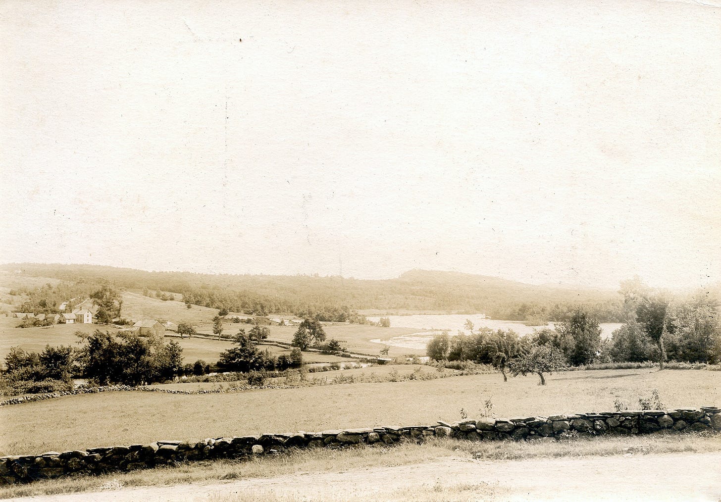 panoramic view of old country road and bridge
