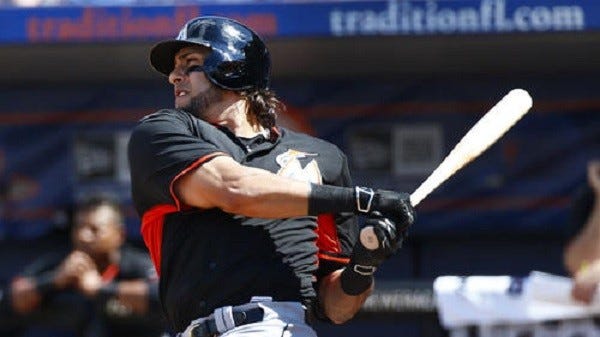 michael morse stroking hard for miami marlins mlb 2015