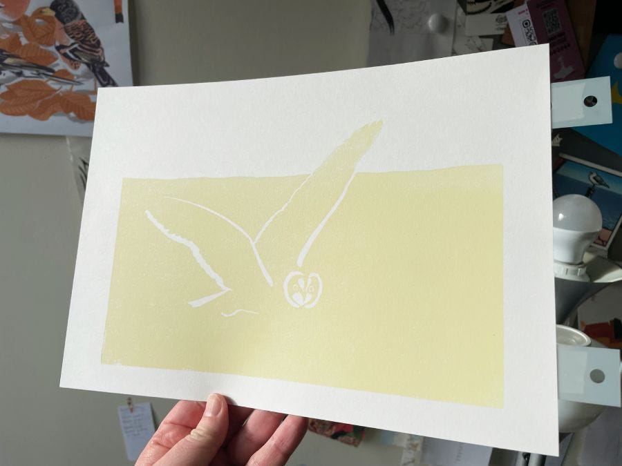 Pale yellow ink printed with owl design